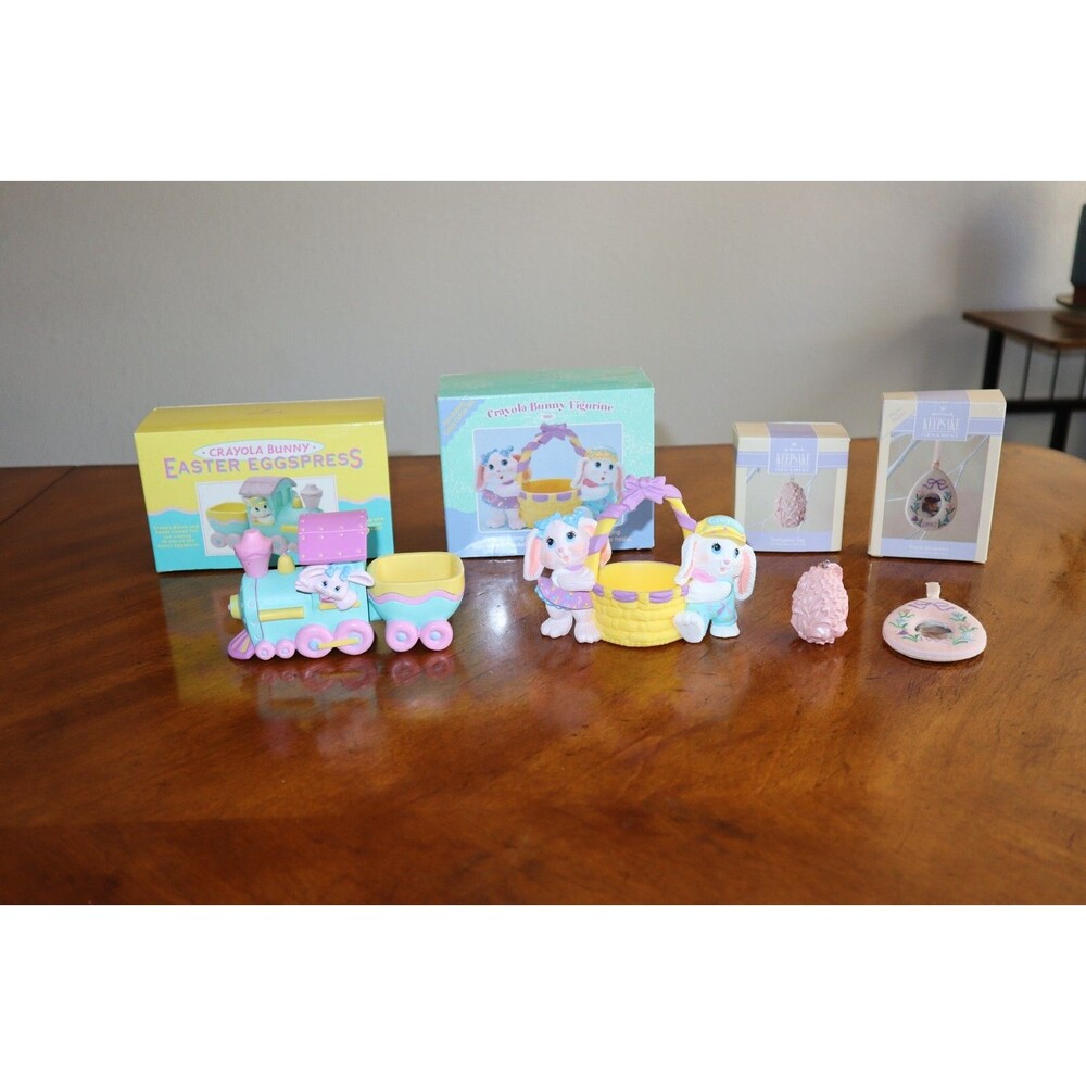 Lot Hallmark Crayola Bunny Easter Eggspress Figurine Collection Ornament 1990s